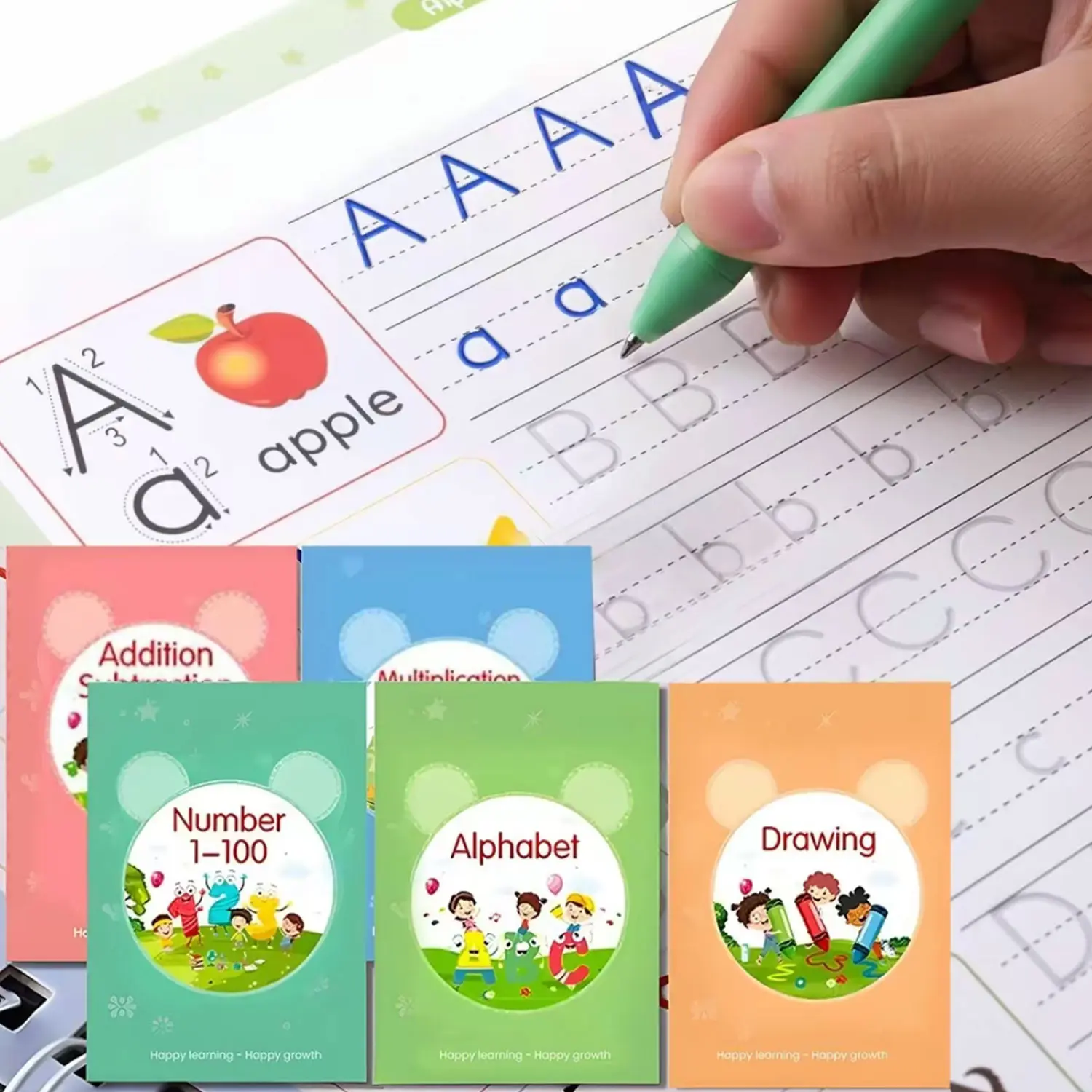 This 5-book set of reusable grooved handwriting exercise books, Writing Practice Set, for children designed for early learners, suitable for children's learning materials and school supplies as gifts Visual Learning Tools Tracing Preschool Books