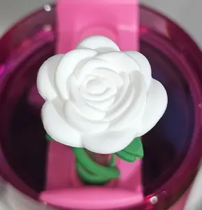 Rose Flower 3D Silicone Straw Topper  - Straw Cover  - White