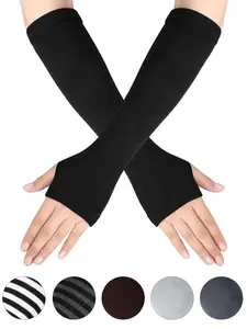 Women's Long Warm Knitted Fingerless Gloves, Men's Half-Mitten Multi-Color Options, Sporty Style, All Seasons, Slim-Fitting, Flexibility, Insulation, Thermal Insulated Gloves