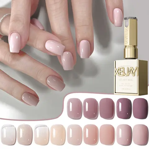 XEIJAYI 6PCS 15ml TPO & HEMA-Free Pink Series Assorted Colored Nail Care Set, High-Saturation Glossy Shades, Soak-Off UV LED Curing 6 Gels, UV Nail Gel for DIY Manicure & Salon Use