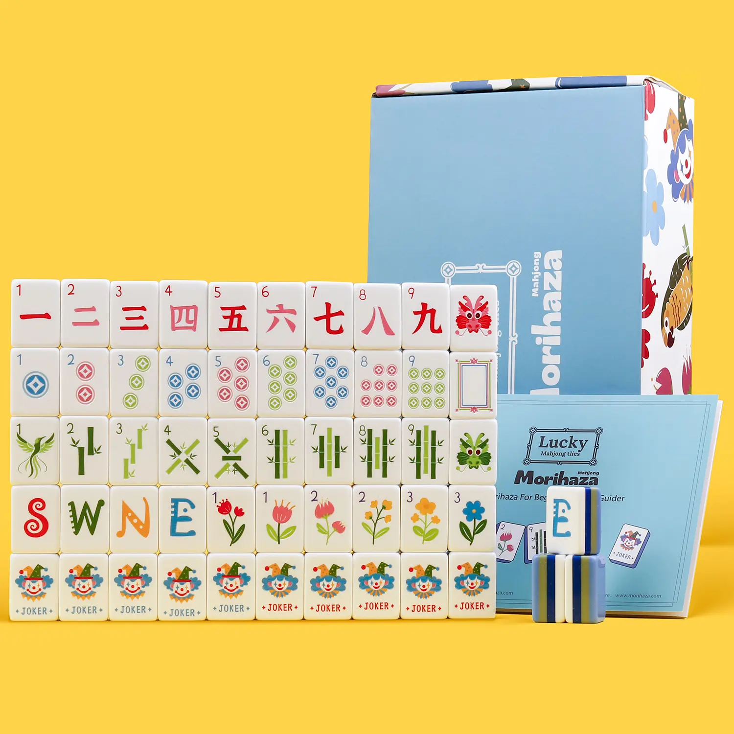 Morihaza Lucky Minimalist American Mahjong Set - 160 Engraved Tiles Travel Set | Unique Lucky Gift for NMJL Players | Modern Luxury Aesthetic Game for Family Game Night (Blue Back - Compact Set)