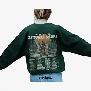 Us National Parks Vintage Mountain Park Ranger Environmental Camping Clothes Granola Girl Grizzly Bear Wildlife Sweatshi Hoodied Cotton Tops for All