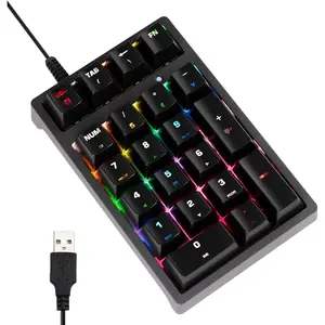 Number Pad, Mechanical USB Wired Numeric Keypad with Blue LED Backlit 21 Key Mini Numpad for Laptop Desktop Computer PC Black