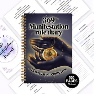 369 Manifestation Handbook, combining Numerology and the Law of Attraction, a multi-functional journal for gratitude journaling with a destiny-guided themed cover. It focuses on emotional healing & self-care, featuring daily affirmation exercises to be pr