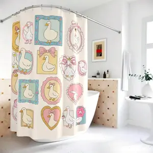 Goose Shower Curtain Unique Bathroom Decor Housewarming Duck Funny Goose Silly Coquette Stamp Frame Girl Dorm Home Decor