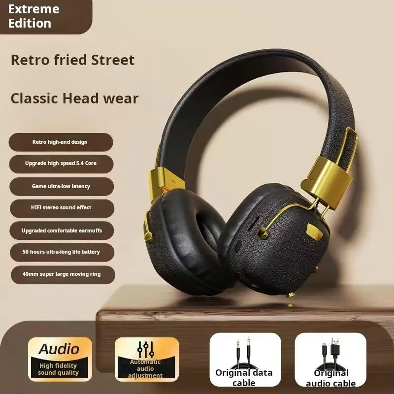 Vintage Retro Over Ear Headset - Phone Compatible Audio Accessory with Retro Look, Versatile Use for Smartphones & Electronic Devices