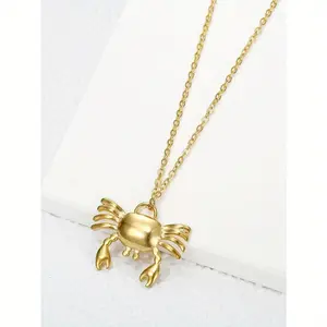 Women's Crab Shape Pendant Necklace - 1pc Stainless Steel Fashion Jewelry, Sweet Casual Style, Birthday Gift for Girlfriend