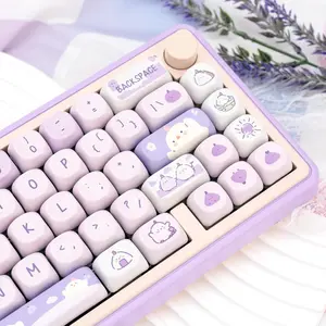 COOMICKEY Purple Kawaii Creamy Keyboards 132 Keys PBT Dye-Sublimation MOA Profile Gaming Stuff for Cherry Gateron MX Keyboards for Gaming