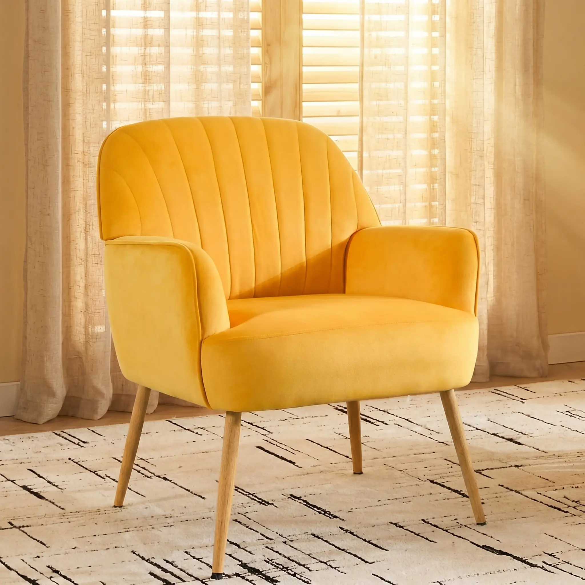 Velvet-Upholstered Modern Luxury Cloud Sofa Armchair - Furry Accent Modern Chair with Metal Legs, 330 lbs Capacity Lounge Chair for Living Room, Bedroom, Modern Chairs