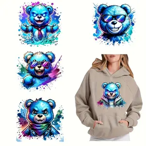 Cool Bear Heat Transfer Stickers, 6-Piece PVC Washable Iron-On Transfers, DIY T-Shirts Hoodies Masks Jeans Backpacks DTF Print Design, Unique Designs