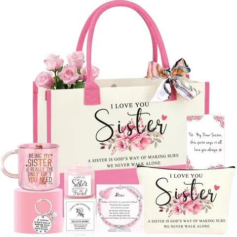 7-Piece Relaxing Gift Basket with Pearl Tote, Lavender Jar - Party Bags, Gift-Boxed Festive & Home Supplies for Sister Holiday Presents