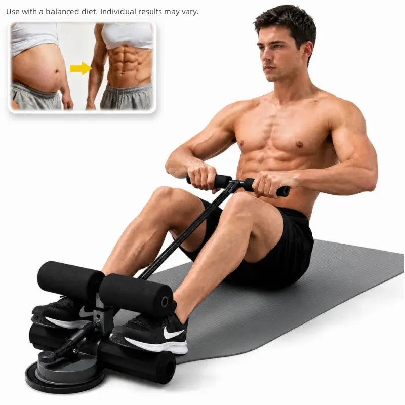 Portable 3-Level Adjustable Sit-Up Foot Anchor - Dual Suction Cups, Resistance Band, Steel Frame, Waist Lock - Home Workout Equipment for Core Training, Strength Building (220lb Capacity) for Home, Office Use