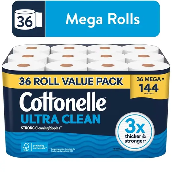 Ultra Clean Toilet Paper, Strong 3-Ply Toilet Tissue, 36 Mega Rolls