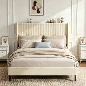 Metal Bed Frame with Charging Station, No Box Spring Needed