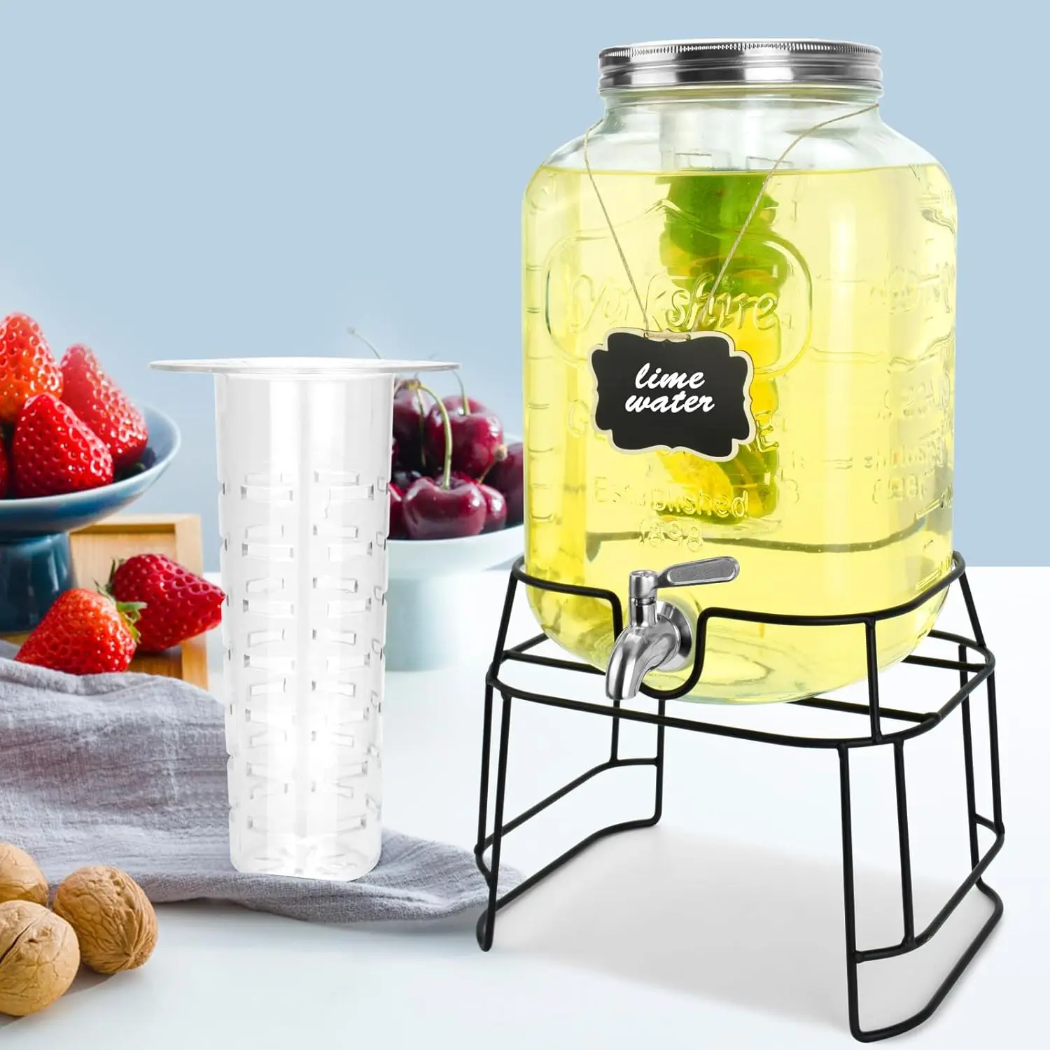 2 Gallon Glass Drink Dispensers For Parties,Beverage Dispensers With Stand And  Leakproof Stainless Steel Spigot.Glass Water Jug Dispenser,Lemonade Dispenser,Mason Jar.