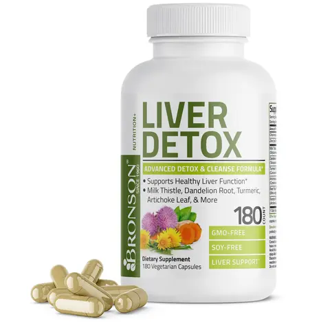 Bronson Advanced Liver Detox Cleanse Formula - Natural, Antioxidant Rich Supplement, Vegetarian Detox Capsules for Adults with Milk Thistle, Dandelion Root, Turmeric, Artichoke Leaf & More, GMO-Free, Allergen Statement Included