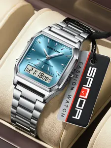 SANDA Digital Dual Display clock Unisex Waterproof Sports Quartz Wristwatches Luxury Stainless Steel Watch, Modern Waterproof Watch with Luminous & Alarm & Calendar Function, Waterproof Multifunctional Watch with Box