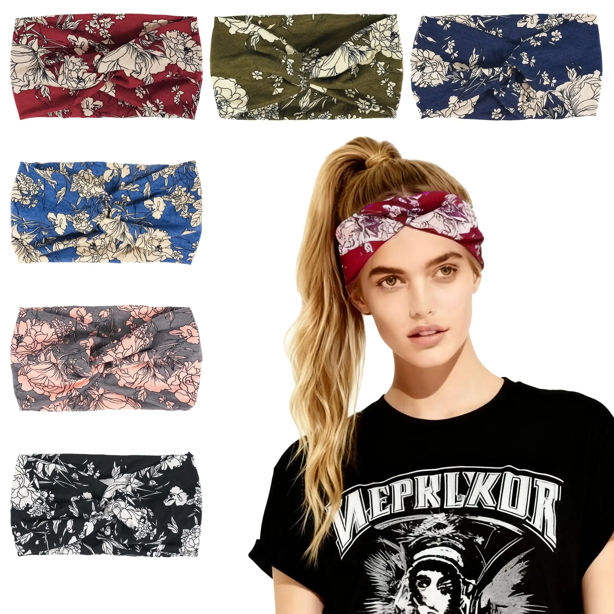 6 Pack Extra Wide Headbands for Women Large TurbanHeadband Boho Head Wrap Elastic Hairbands HairTwisted Knot Hair Accessories