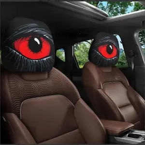 2-Pack Black Skull Print Car Seat Headrest Covers, Universal Stretch-Fit Funny Novelty US-Designed Auto Accessories for Car Interior Decoration