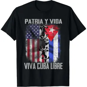 100% cotton Patria y Vida, Viva Cuba Libre, Mens Vintage Cuban T-Shirt