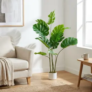 4-Ft Artificial Monstera Deliciosa Plant, UV Resistant Leaves, Bendable Wire Stems & Weighted Ceramic Pot, Zero Maintenance Indoor, Outdoor Decor for Home, Office, Living Room