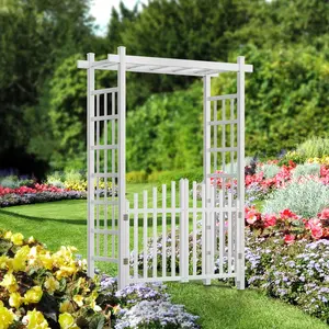 VINGLI Garden Arbor with Gate, PVC Wedding Arch for Ceremony Party, Garden Trellis for Climbing Plants Outdoor, Arch Backdrop Stand for Garden, Backyard, Lawn, Wedding
