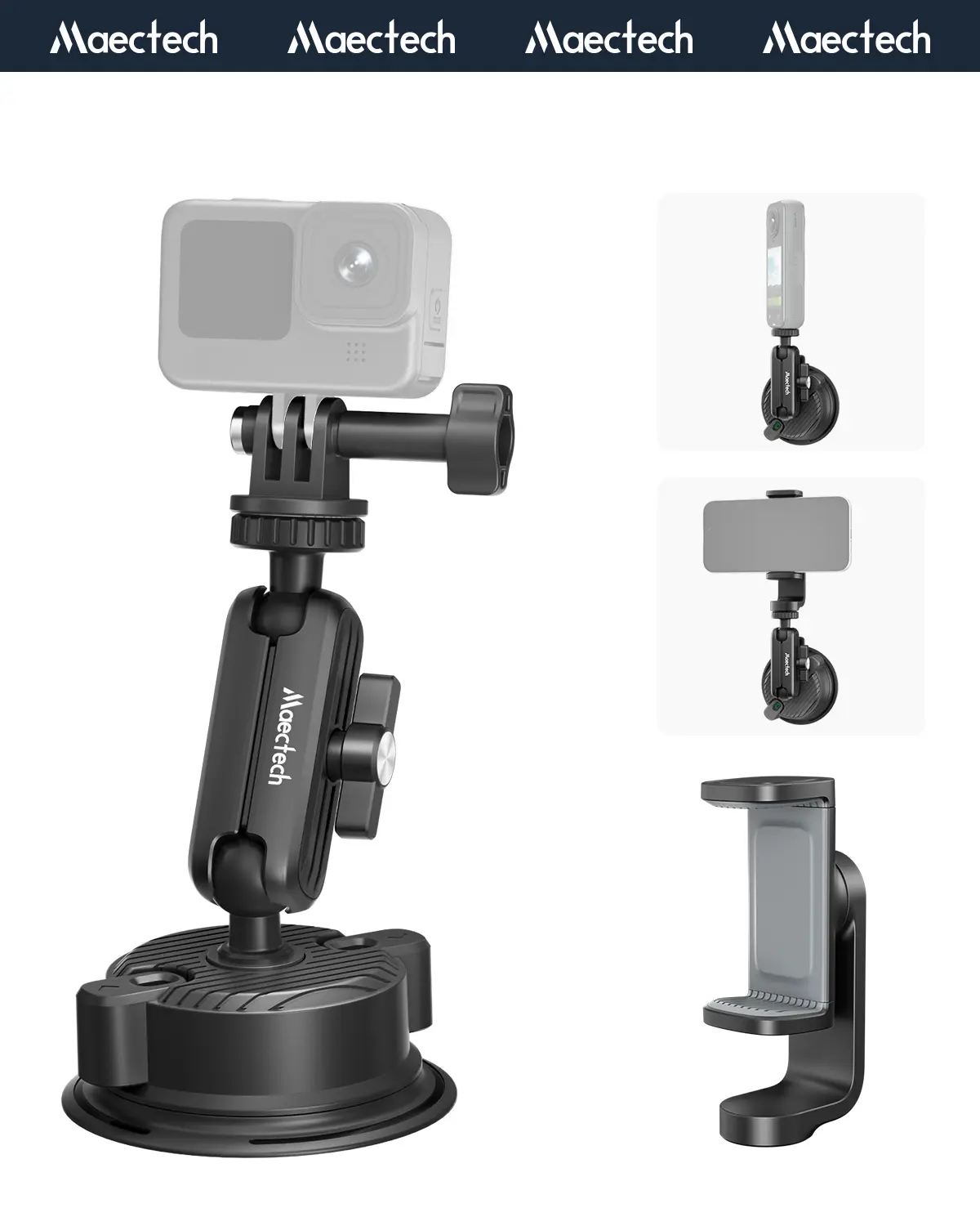 Maectech Suction Cup Mount for Car Camera Mounts for Go Pro Car Mount Windshield Mount Phone Holder for Insta 360 Accessories