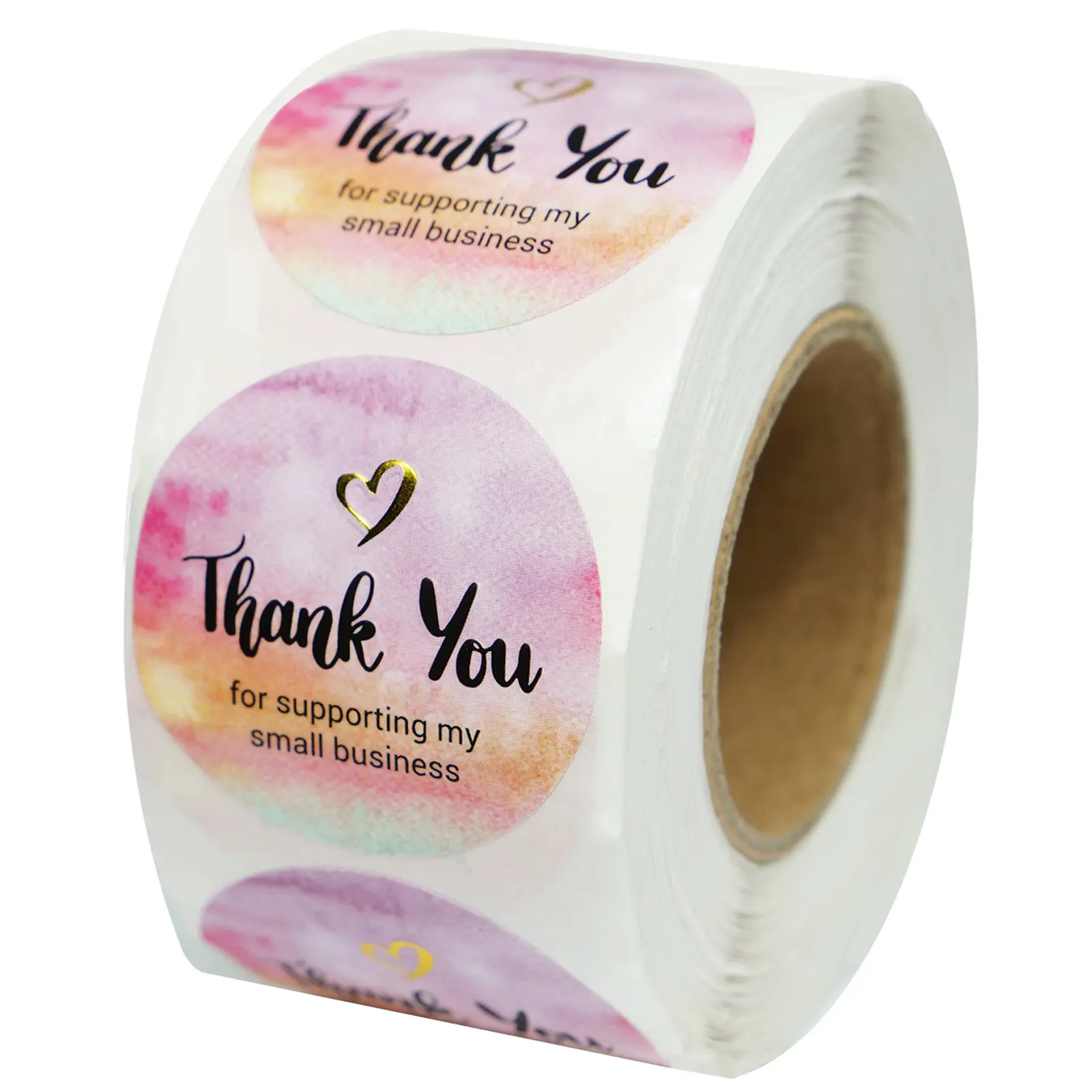 Thank You Stickers Small Business- Watercolor Design with Gold Foil Accents - 1.5" Round Waterproof Stickers - 400 Label Per Roll