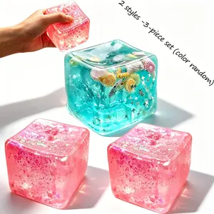 3 Piece Ocean Cube Slippery Toy Set, Stress Relief Squeeze Toys, Decompression Cube, Soft Sensory Pressure Release, Shell Water Stripes, Holiday Gift, Stress Cubes