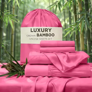SASTTIE Cooling Sheet & Pillowcase Sets - 4 PC Iconic Collection Bedding -Rayon Derived from Bamboo,Deep Pocket Up to 14" Hotel Luxury, Extra Soft, Cooling Bed Sheets - Wrinkle, Fade, Stain Resistant Suitable for Room Decor