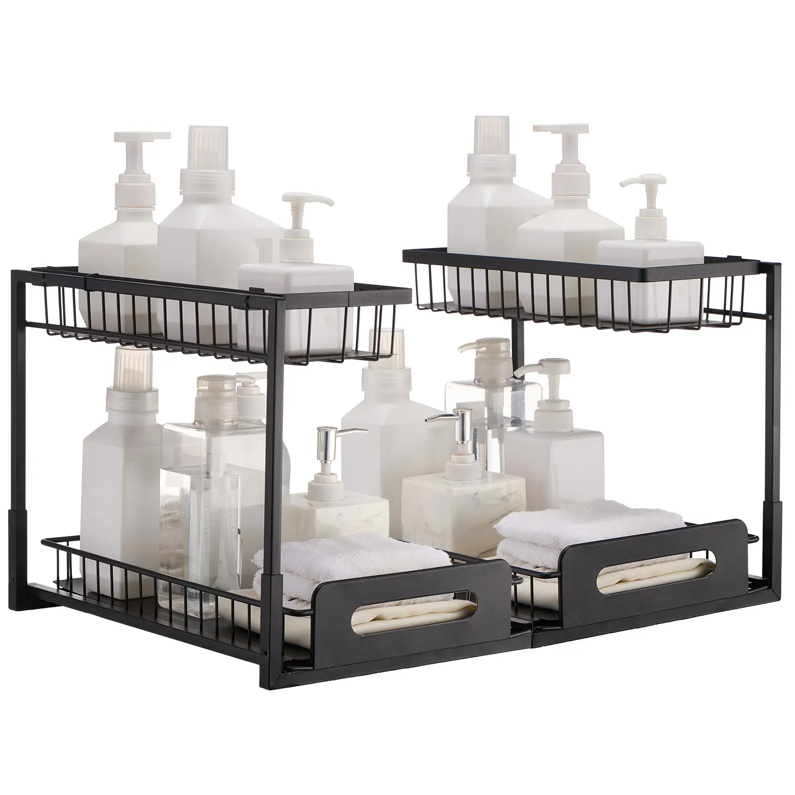 【summerfinds】VEVOR 2 Tier Pull Out Cabinet Organizer(10.7"W x 14.2"D ), Under Sink Organizer and Storage, Slide Out Drawer Cabinet Organizer, Wire Basket Sliding Shelf for Kitchen Bathroom Cabinet, Black (2 Pack)