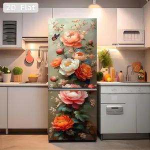 Self-Adhesive Refrigerator Stickers, Removable PVC Decals, Floral & Butterfly Theme, DIY Home Decor, 30x180cm, Set of 2