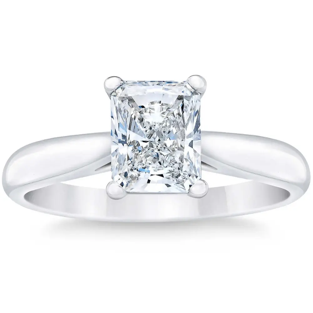 Platinum 1 Ct Radiant Cut Diamond Solitaire Engagement Ring Lab Grown