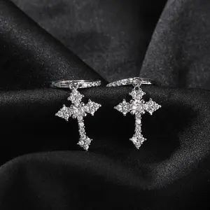 [ICE HUE] Unisex 18K Gold Vacuum Plated Copper Cross Stud Earrings with 5A+ Sri Lanka Zircon, Miami-Italy-Mexico & Micro Inspired, Luxury Costume Jewelry for Daily Wear, Gift Idea, Stud Earring