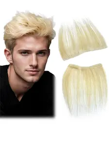 Men's Blonde Short Straight Hair Bangs, Natural Fluffy Hairpiece for Daily Use, Invisible Front Line Hair Patch, Natural Hair Toppers Easy to Wear for Daily Use, Invisible Extension Hairpiece