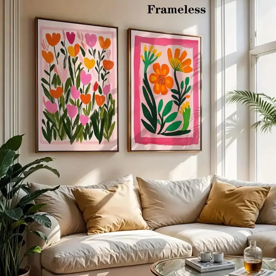 2 Frameless Canvas Murals - Dopamine Style Plant and Flower Posters, Vivid Spring Decoration, Decorative Artwork, Canvas, Suitable for Living Rooms, Bedrooms - Modern Home Gifts, Interior Designers, Posters, Gift Shoppers, 2D Flat