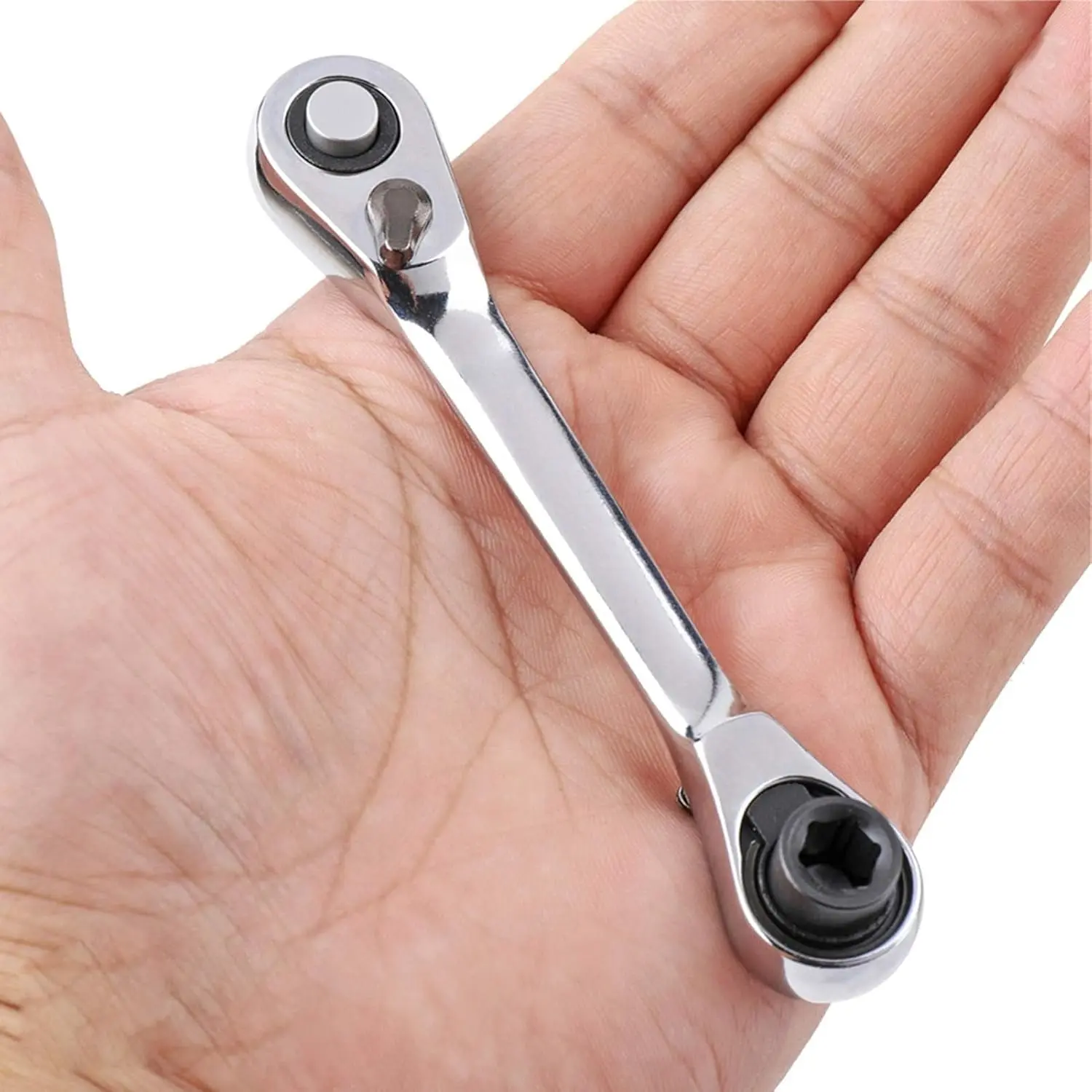 1/4 inch mini double ended ratchet wrench, rotator 5 degrees quick installation release ratchet accessory tool, 72 tooth drive socket and screwdriver bit ratchet kit, silver