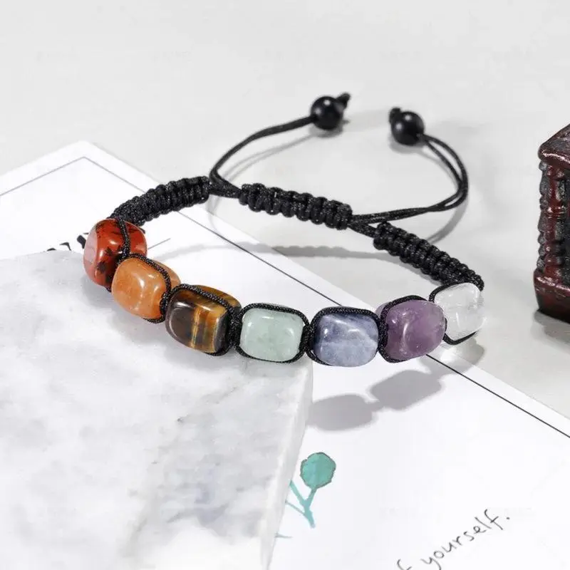 Premium Unisex Seven Chakra Bracelet with Real Energy Stones Adjustable Durable Cord Handcrafted for Energy Balancing Daily Adornment 7 Chakra Gemstones Jewelry Red Jasper Yellow Aventurine Yellow Tiger Eye Green Aventurine Sodalite Amethyst Clear Quartz
