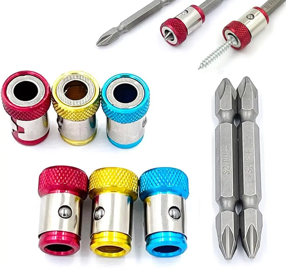 3/6-Piece Magnetic Screw Ring Tool Set with 2 Ph2 Screwdriver Bits & Magnetizer, Alloy Steel 1/4" Shank Magnetic Tips Screwdriver Sets for 6.35mm Hex Screwdrivers/Power Bits (MIX) for Fastening Tasks