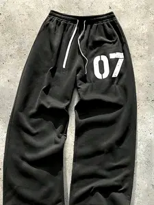 Men's Casual Sport Pants, Printed Letter Design, Drawstring Waist, Plaid Pockets, Loose Fit, Ideal Gift for Husband/BF