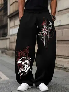 Viral Gothic Graphic Oversized Loose Fit Jogger Pants Aesthetic Streetwear Y2K Baggy Bottoms Dark Academia Print Trendy Lounge/Street Outfit Comfortable Fabric Gen Z Casual Daily Wear