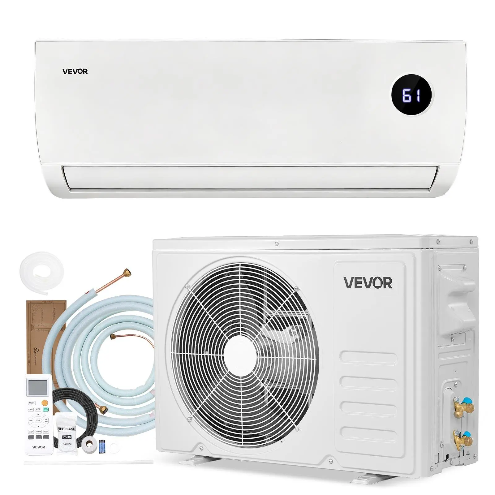 VEVOR 9000 BTU 115V Inverter Split Type Aircon, 19 SEER2 High Efficiency Indoor AC Airconditioner, 450 Sq.Ft Coverage, Cooling/Heating, Quiet Operation, Easy Maintenance for Home [Summer Finds]