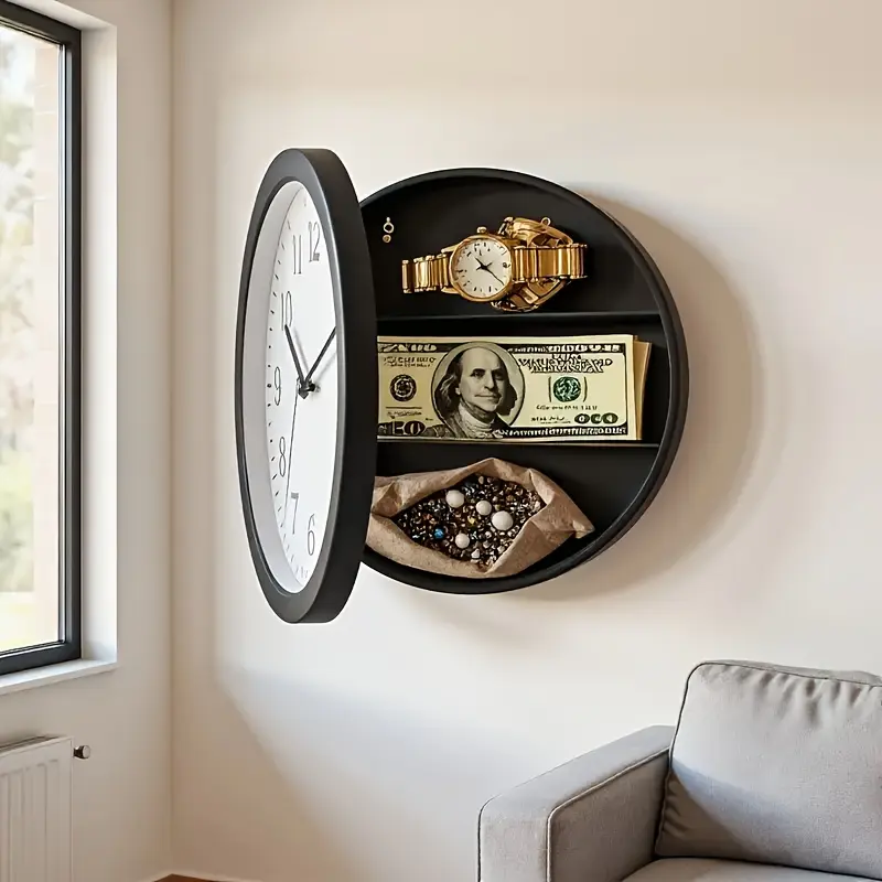 Dual Purpose Hidden Clock Safe - Silent Non-Ticking, Combination Lock Wall Safe, Secret Storage for Cash Jewelry Coins, Home Office Security Box, Money Safe Box, Hidden Safebox