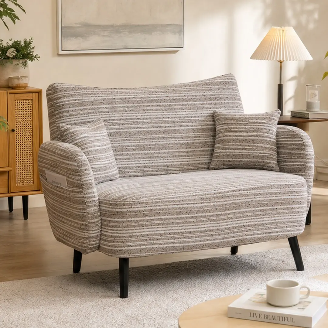 ARCH Modern Loveseat Sofa for Living Room, 2-Seater Couch with Storage Pocket, Boucle Fabric, Tufted Back, Solid Wood Legs, Compact Small Sofa for Bedroom, Apartment, Office, Khaki, khaki Color Options, Boucle Material, Product Weight: 45.76 lb
