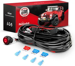 Nilight LED Light Bar 15 FT Wiring Harness Kit - 2 Leads 16AWG 12V On Off Switch Power Relay Blade Fuse for Off Road Lights LED Work Light Vehicle