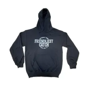 Friendliest Catch Hoodie Black Sustainable Fishing Comfortable Fit Eco-Friendly Fisherman Hoodie