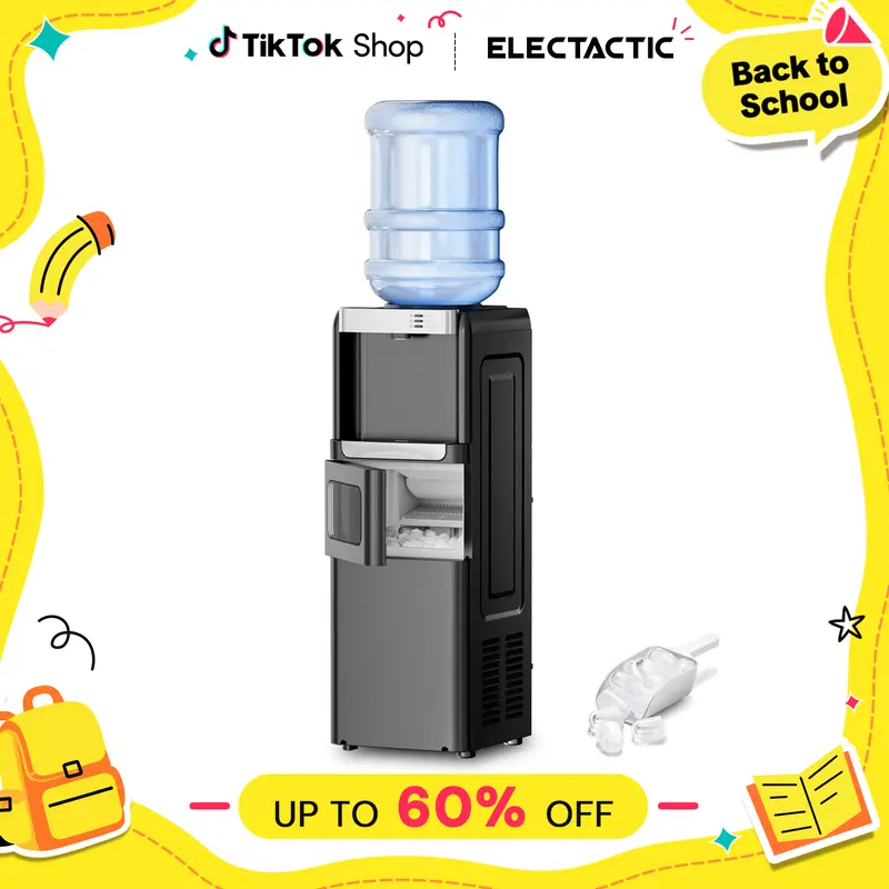 【BackToSchool】Electactic 3-in-1 Hot and Cold Water Cooler Dispenser Machine with Built-in Ice Maker & Child Safety Lock, Drink Dispenser for 3/5 Gal Bottle, 7-Minute Cycle for Home & Office