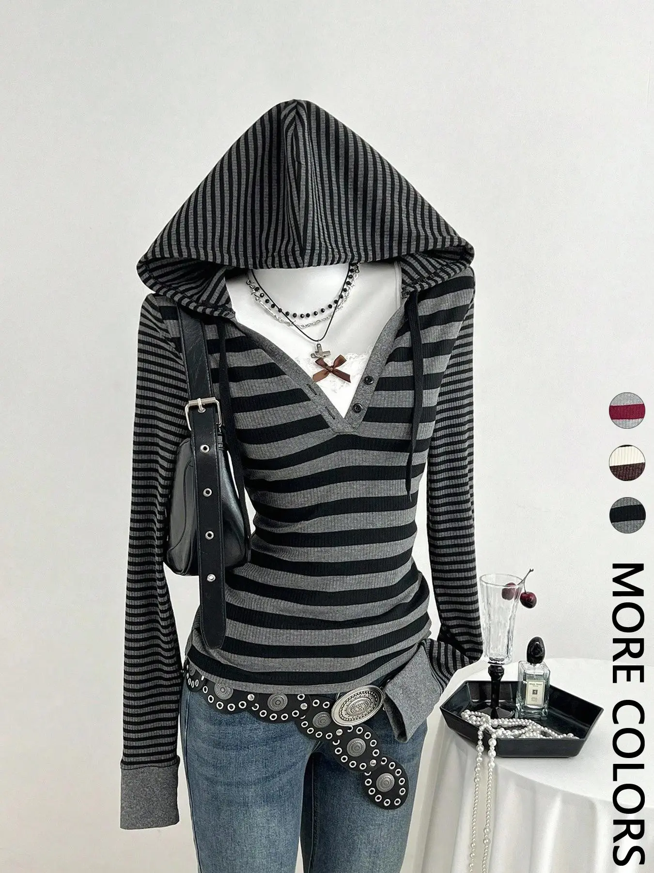 American Street Style Striped Hooded Top for Daily Wear, Casual Slim-Fit Streetwear