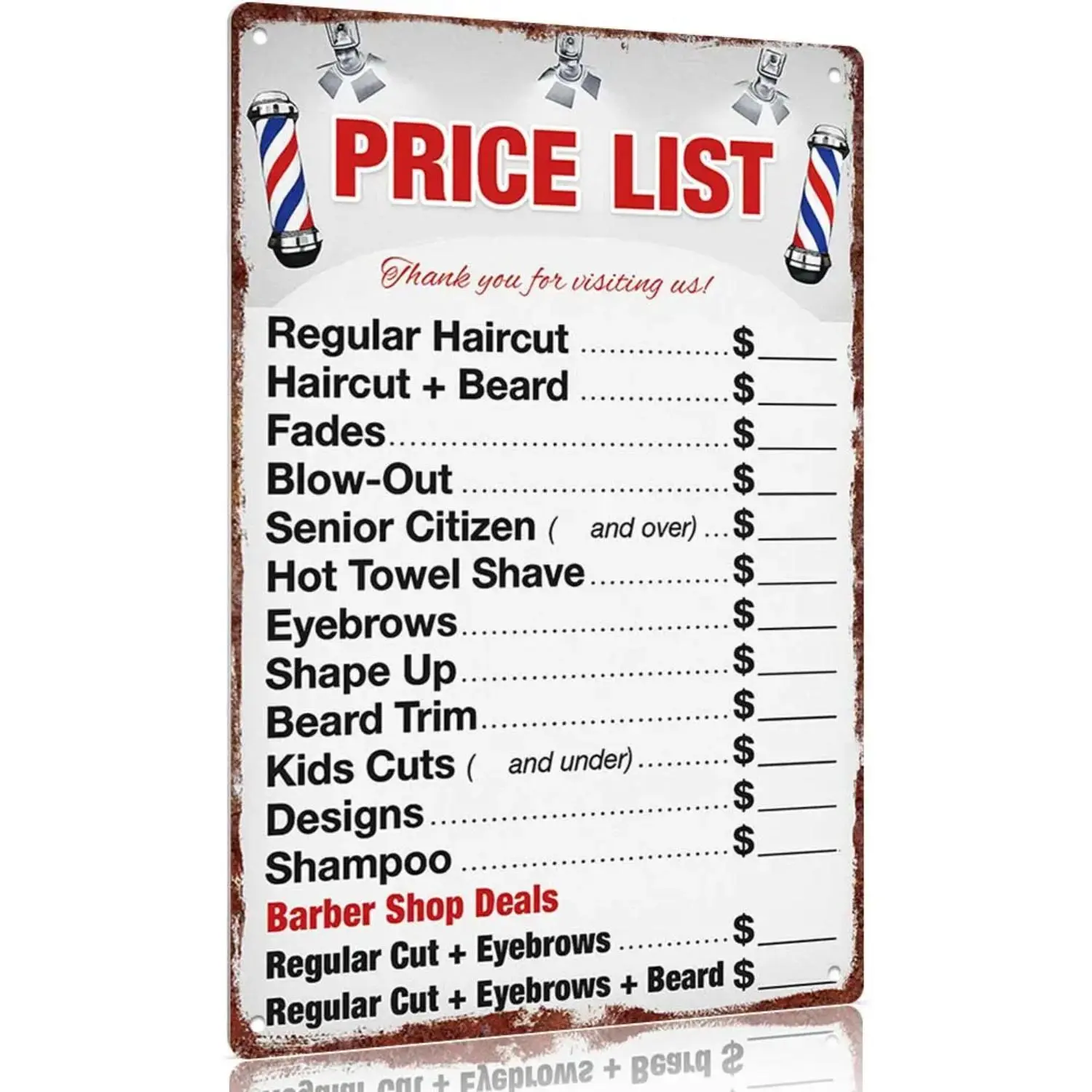 Vintage Aluminum Barber Shop Price List Sign, 12x8in Home Decor Plaque, Photo Prop Gift, Bar Signs Signage for Salon Walls