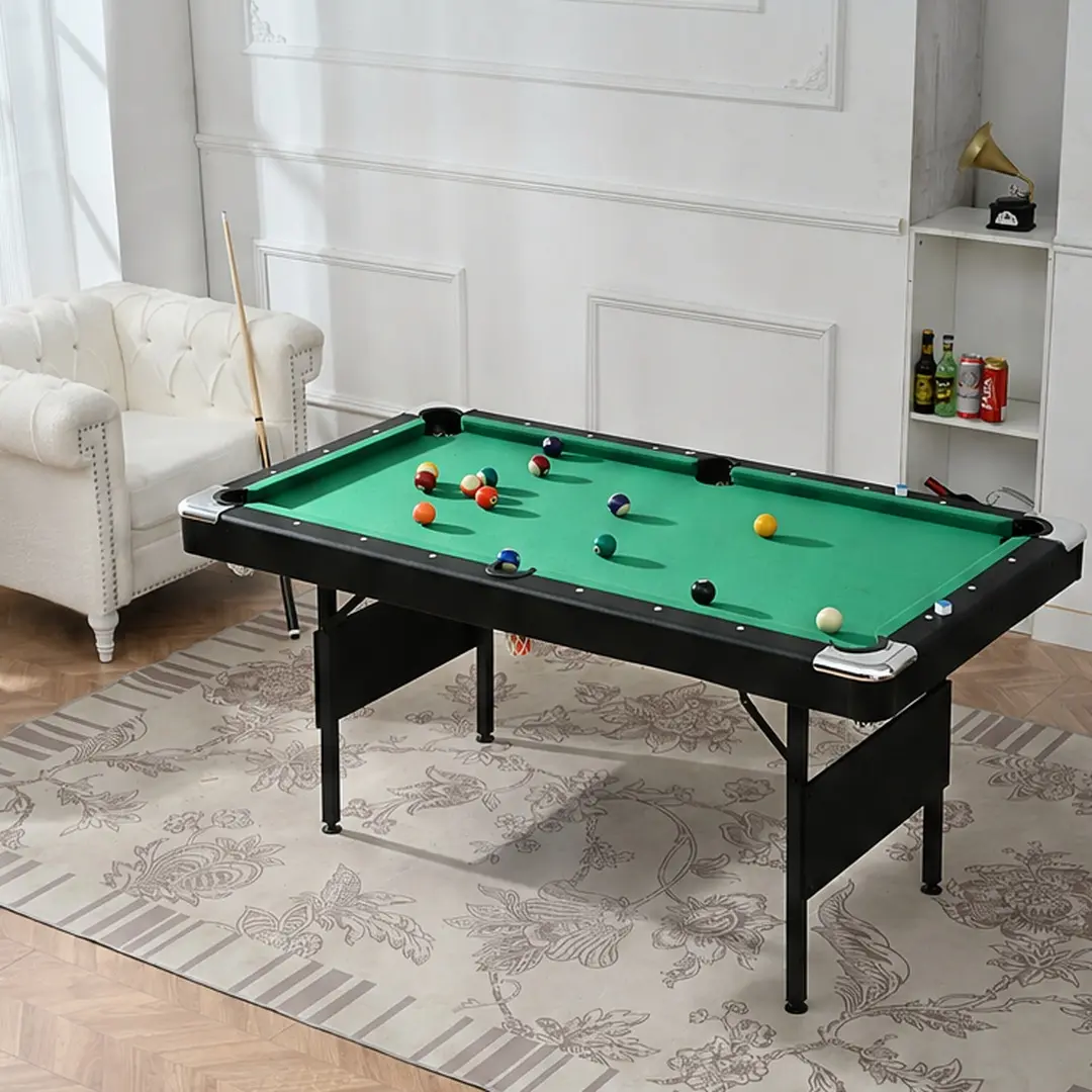 Foldable Pool Table Billiard Game Table for Family Game Room, 63.8 x 34.3 x 30.7 Inch MDF and Steel Black Green Dining Room Indoor Recreation, Children and Adult Board Games, Body Building Exercise, American European Style, MDF+Steel Material